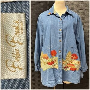 Vtg Bobbie Brooks Sz 14W/16W Button Fall Halloween Long Sleeve Top Denim Novelty